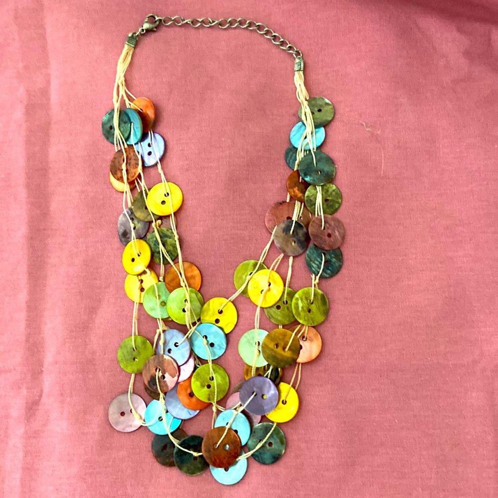 vintage mother of pearl button necklace multi strand abalone